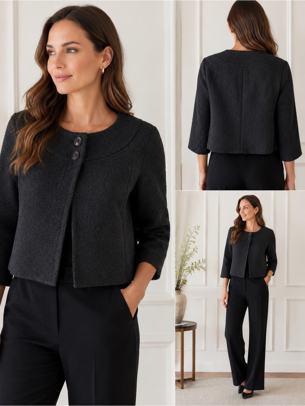 Banana Republic 100% Wool Textured Cropped Jacket Black Size 12